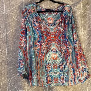 Jones New York turquoise red and blue silky blouse